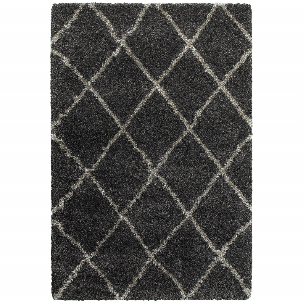 4' X 6' Charcoal And Grey Geometric Shag Power Loom Stain Resistant Area Rug