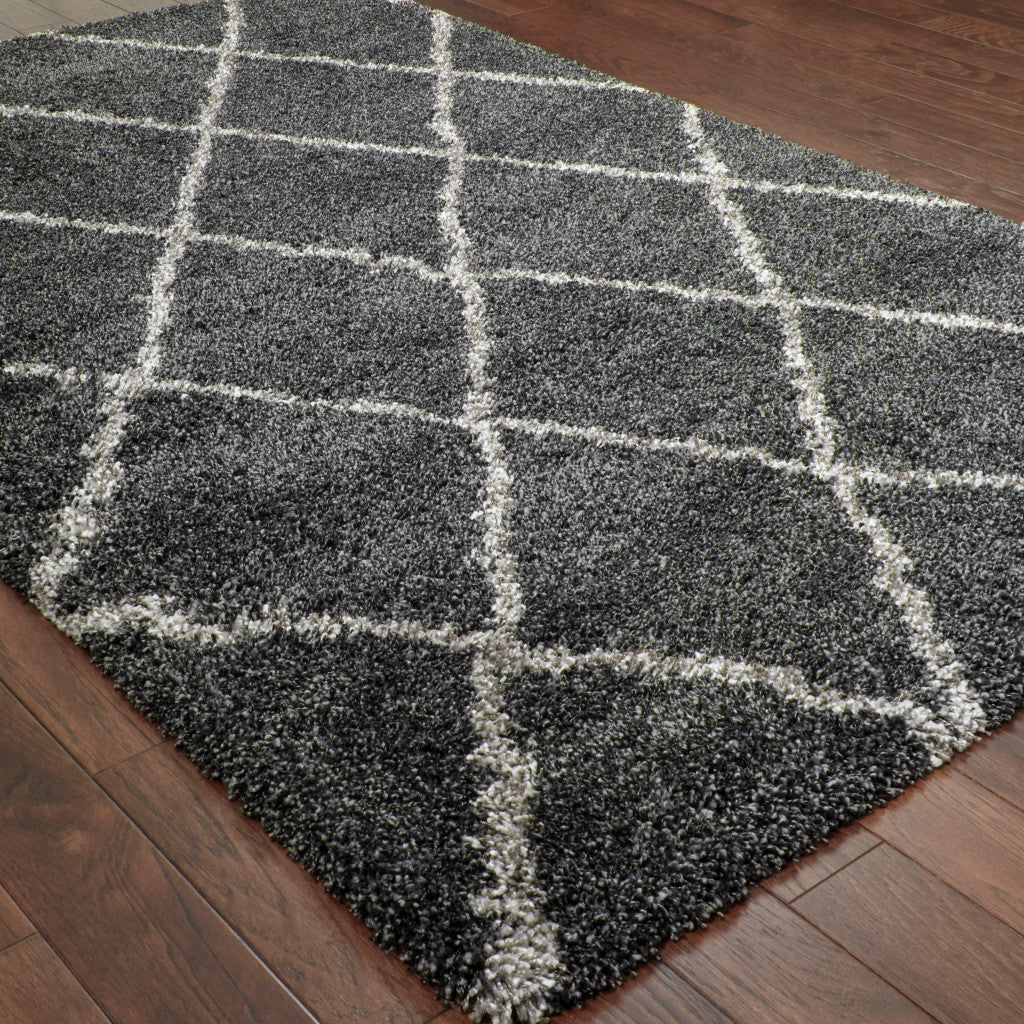 4' X 6' Charcoal And Grey Geometric Shag Power Loom Stain Resistant Area Rug