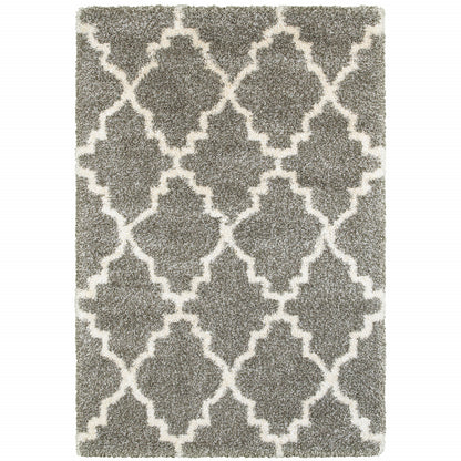 4' X 6' Grey And Ivory Geometric Shag Power Loom Stain Resistant Area Rug