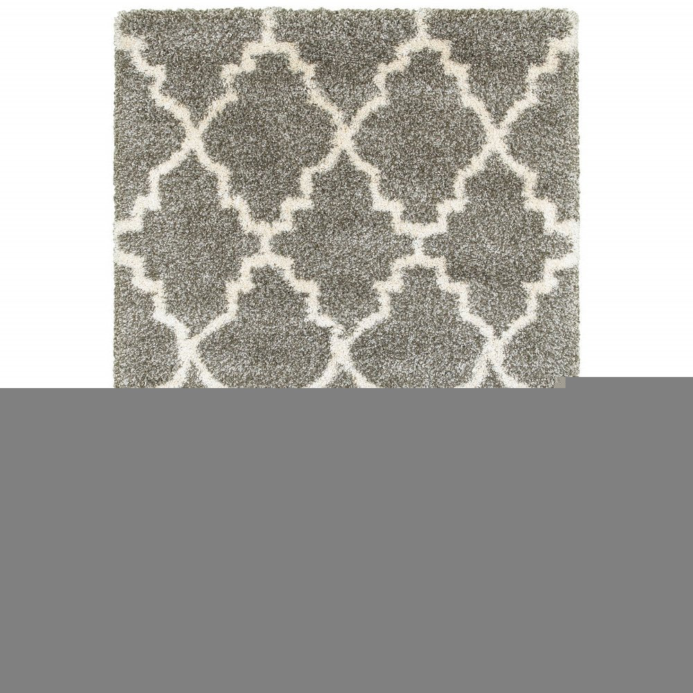 4' X 6' Grey And Ivory Geometric Shag Power Loom Stain Resistant Area Rug