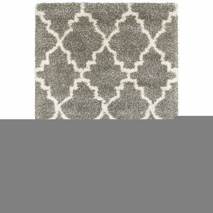 4' X 6' Grey And Ivory Geometric Shag Power Loom Stain Resistant Area Rug