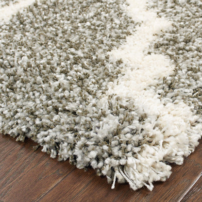 4' X 6' Grey And Ivory Geometric Shag Power Loom Stain Resistant Area Rug