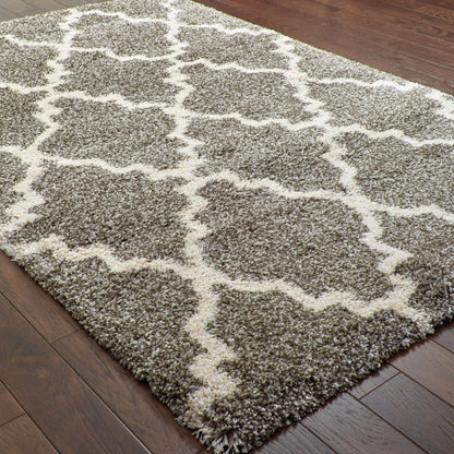5' X 8' Grey And Ivory Geometric Shag Power Loom Stain Resistant Area Rug