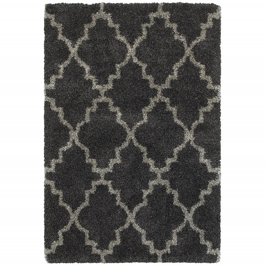6' X 9' Charcoal And Grey Geometric Shag Power Loom Stain Resistant Area Rug