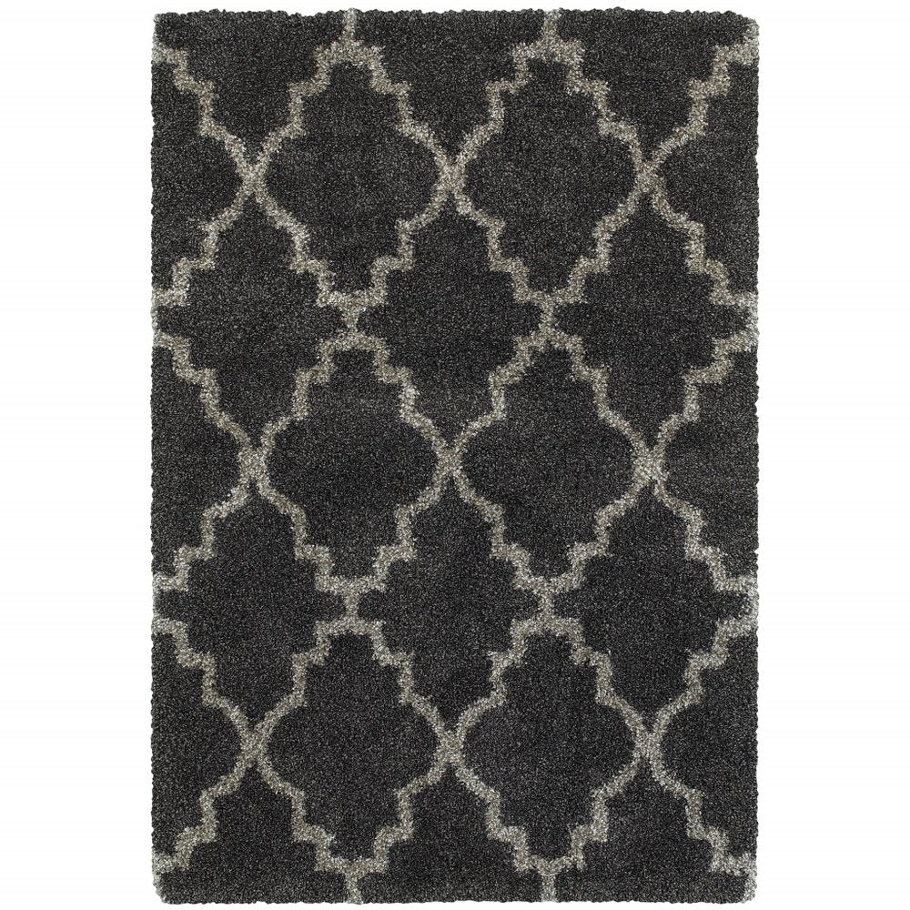 8' X 11' Charcoal And Grey Geometric Shag Power Loom Stain Resistant Area Rug