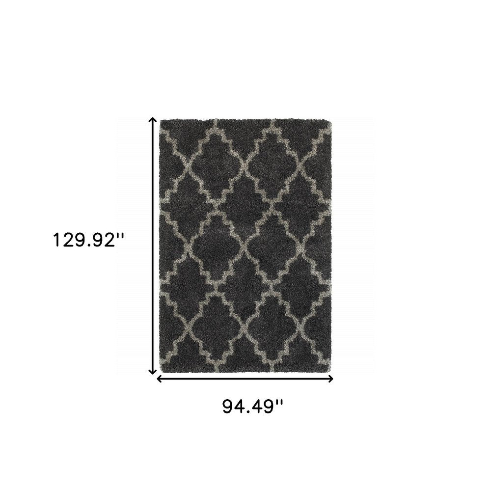 8' X 11' Charcoal And Grey Geometric Shag Power Loom Stain Resistant Area Rug