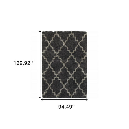 8' X 11' Charcoal And Grey Geometric Shag Power Loom Stain Resistant Area Rug