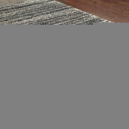 2' X 3' Charcoal Silver And Grey Geometric Shag Power Loom Stain Resistant Area Rug