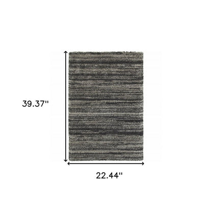 2' X 3' Charcoal Silver And Grey Geometric Shag Power Loom Stain Resistant Area Rug