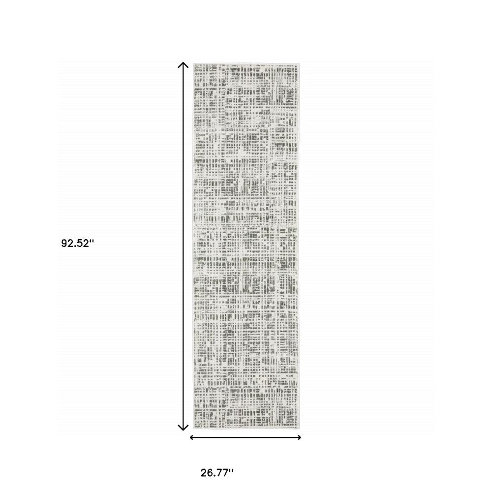 2' X 8' White And Grey Abstract Power Loom Stain Resistant Runner Rug
