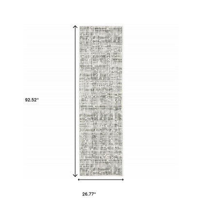 2' X 8' White And Grey Abstract Power Loom Stain Resistant Runner Rug