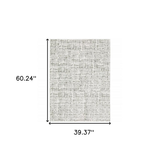 3' X 5' White And Grey Abstract Power Loom Stain Resistant Area Rug