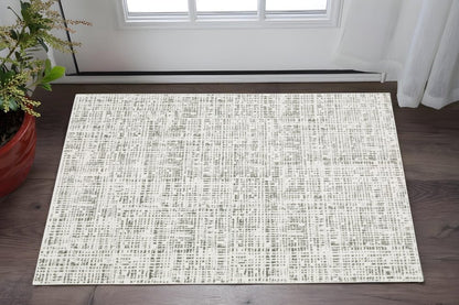 3' X 5' White And Grey Abstract Power Loom Stain Resistant Area Rug