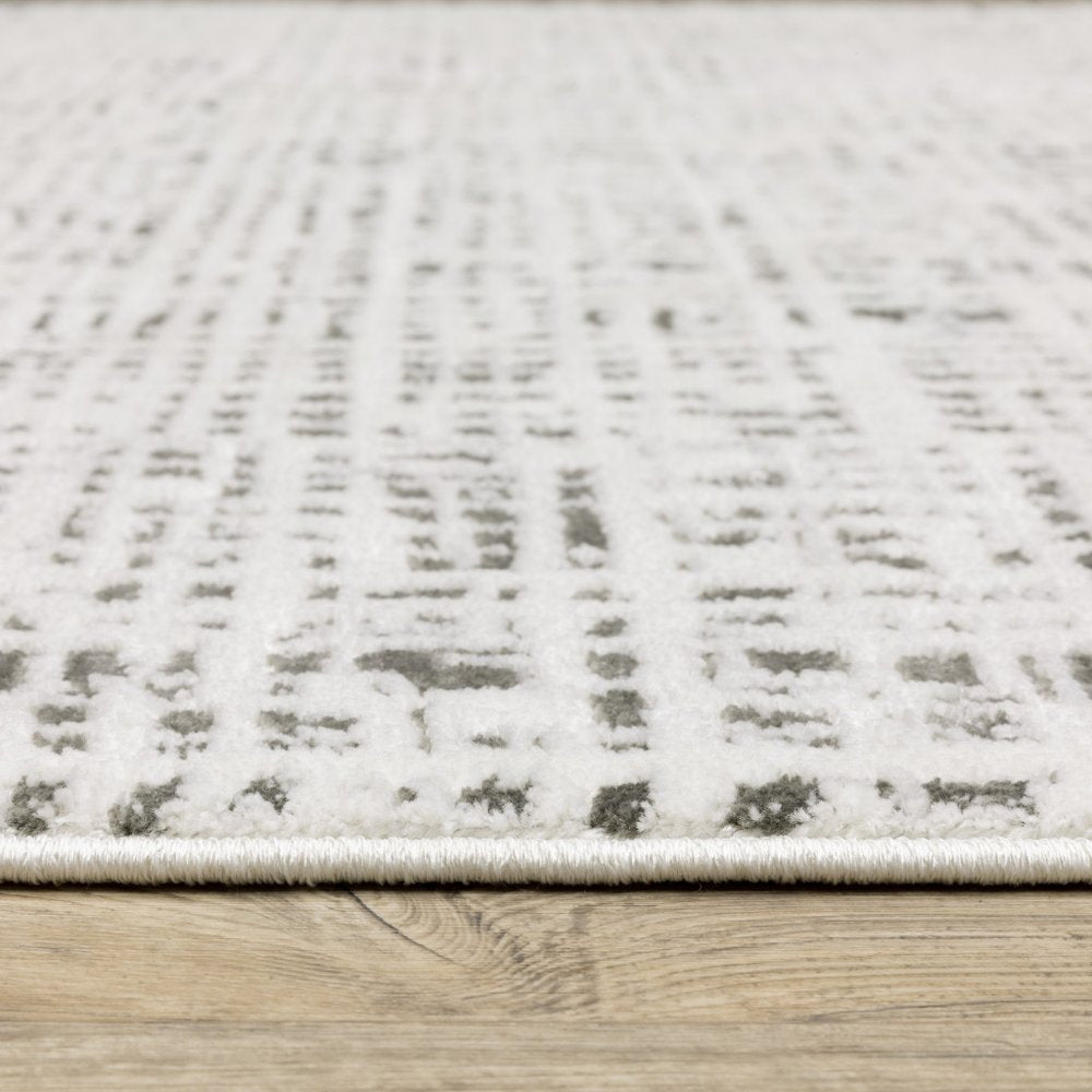 3' X 5' White And Grey Abstract Power Loom Stain Resistant Area Rug