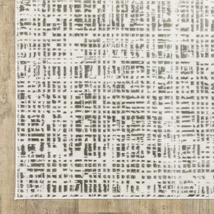 5' X 8' White And Grey Abstract Power Loom Stain Resistant Area Rug
