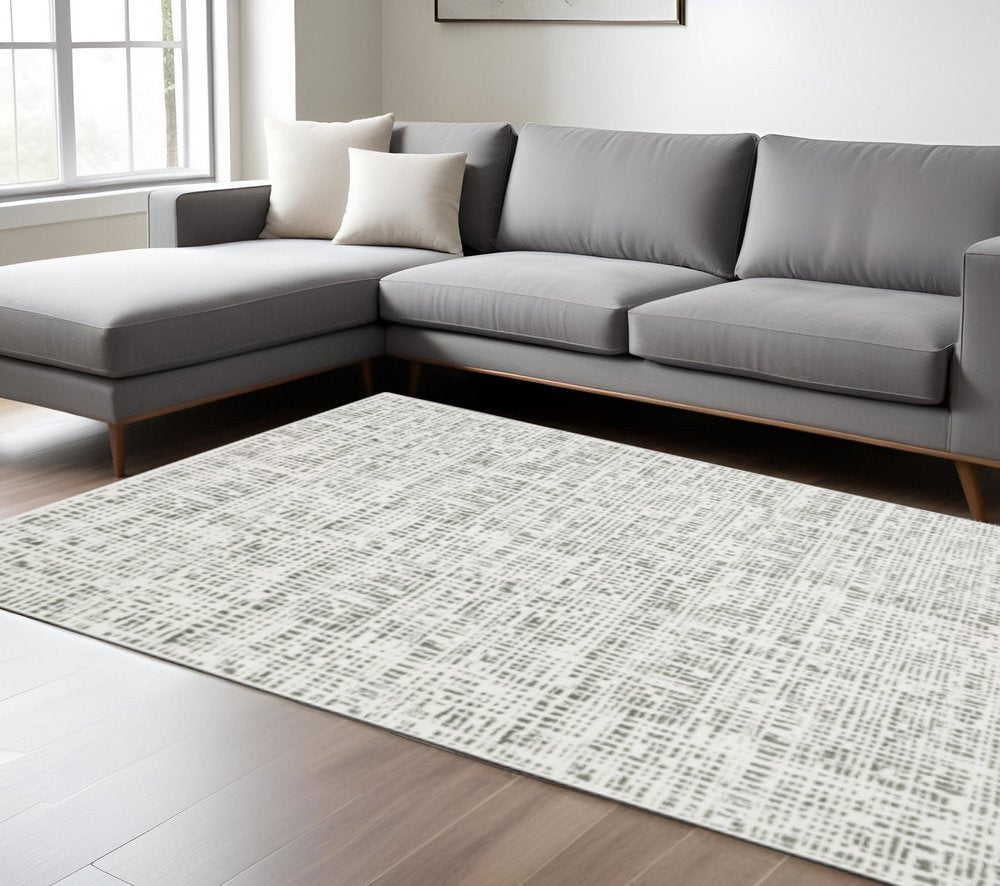 10' X 13' White And Grey Abstract Power Loom Stain Resistant Area Rug
