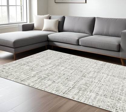 10' X 13' White And Grey Abstract Power Loom Stain Resistant Area Rug