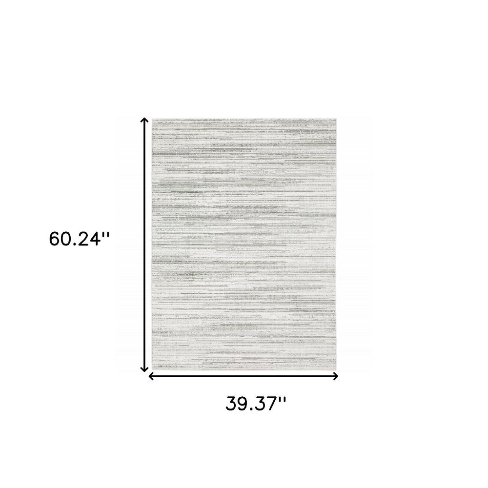 3' X 5' White And Grey Abstract Power Loom Stain Resistant Area Rug