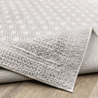 2' X 8' White And Grey Oriental Power Loom Stain Resistant Runner Rug