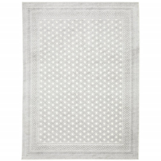 3' X 5' White And Grey Oriental Power Loom Stain Resistant Area Rug