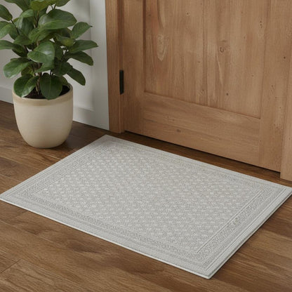 3' X 5' White And Grey Oriental Power Loom Stain Resistant Area Rug