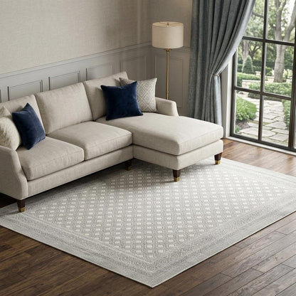 7' X 10' White And Gray Oriental Distressed Area Rug