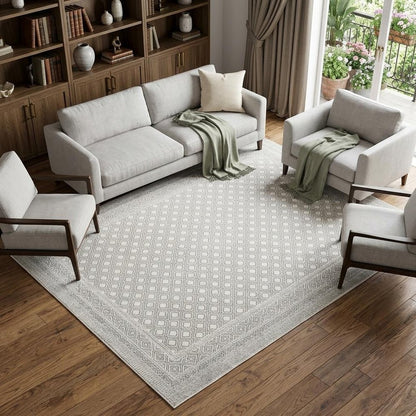 7' X 10' White And Gray Oriental Distressed Area Rug