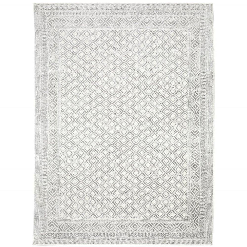 7' X 10' White And Gray Oriental Distressed Area Rug