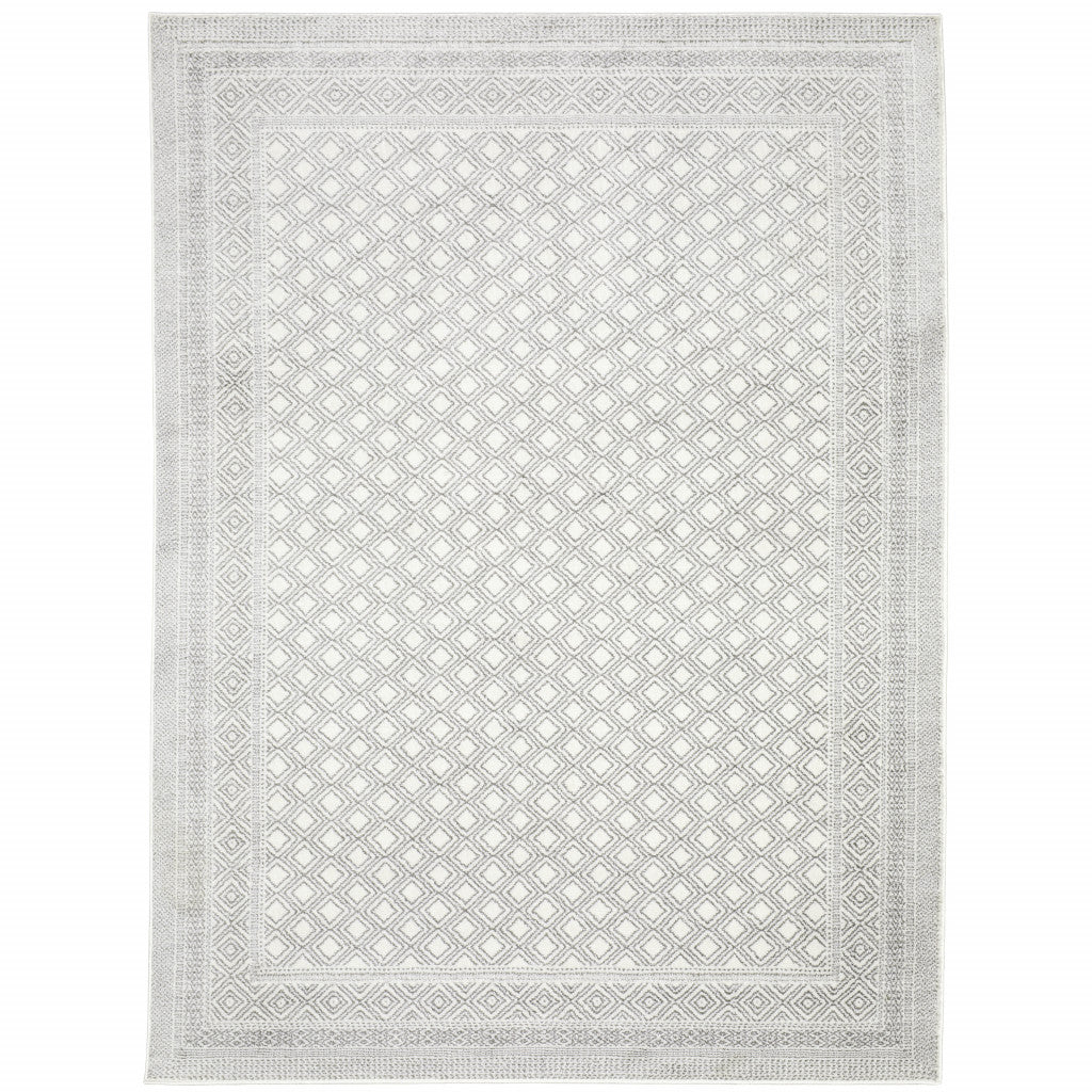 8' X 11' White And Gray Oriental Distressed Area Rug