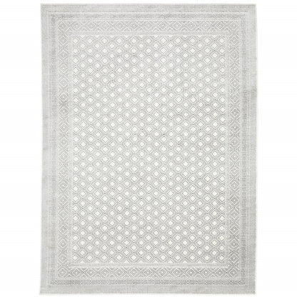 8' X 11' White And Gray Oriental Distressed Area Rug