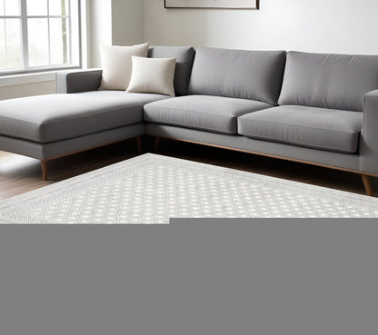 8' X 11' White And Gray Oriental Distressed Area Rug