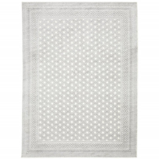 8' X 11' White And Gray Oriental Distressed Area Rug