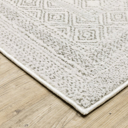 8' X 11' White And Gray Oriental Distressed Area Rug