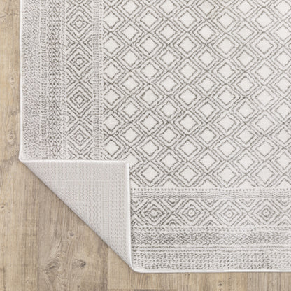 8' X 11' White And Gray Oriental Distressed Area Rug
