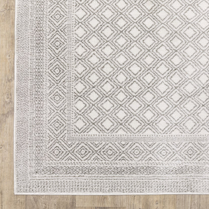 8' X 11' White And Gray Oriental Distressed Area Rug