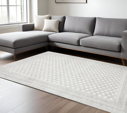10' X 13' White And Grey Oriental Power Loom Stain Resistant Area Rug