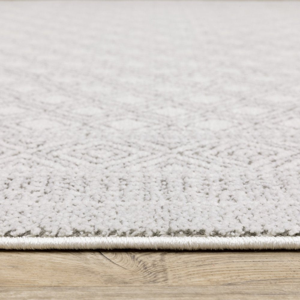 10' X 13' White And Grey Oriental Power Loom Stain Resistant Area Rug