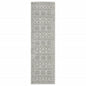 2' X 8' Grey And White Floral Power Loom Stain Resistant Runner Rug