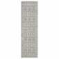2' X 8' Grey And White Floral Power Loom Stain Resistant Runner Rug