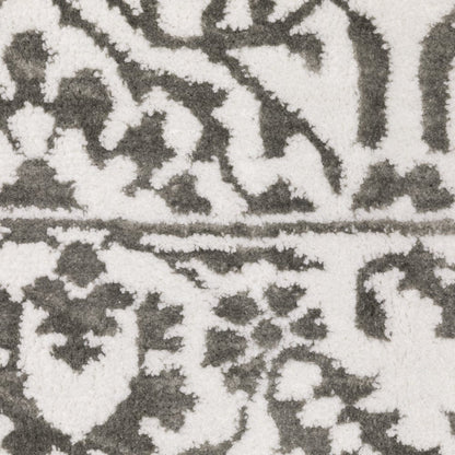 7' X 10' Gray And White Floral Distressed Area Rug