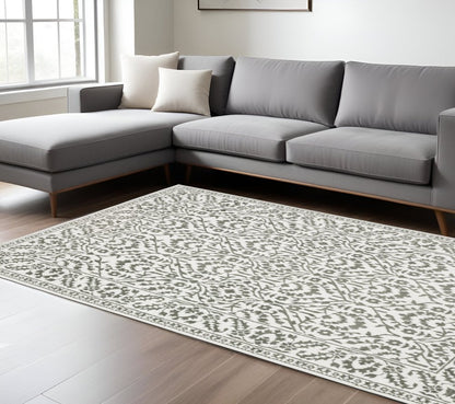 8' X 11' Gray And White Floral Distressed Area Rug