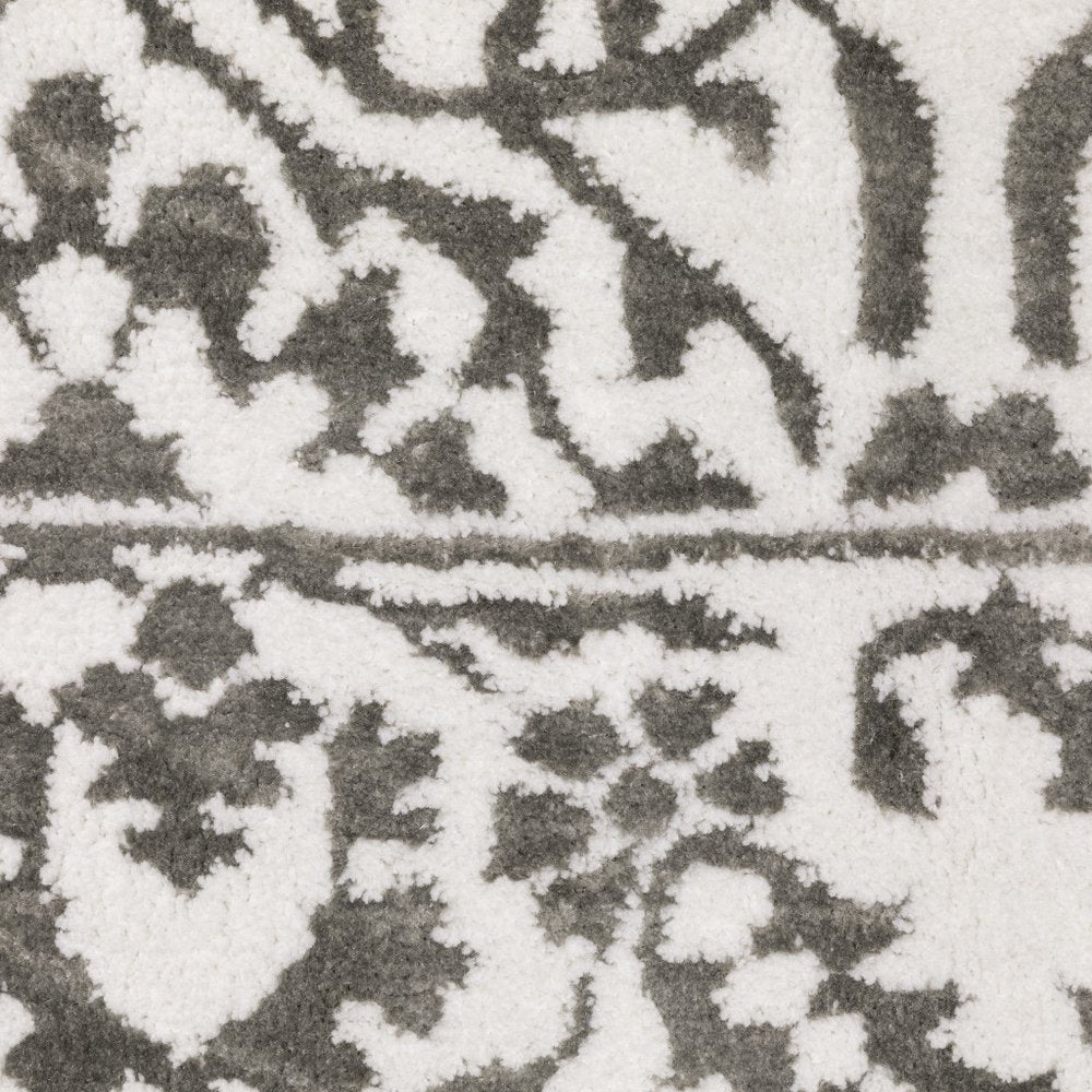8' X 11' Gray And White Floral Distressed Area Rug