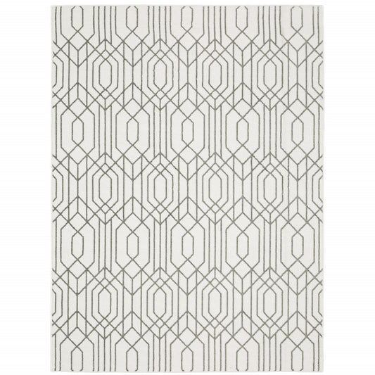 5' X 8' White And Grey Geometric Power Loom Stain Resistant Area Rug