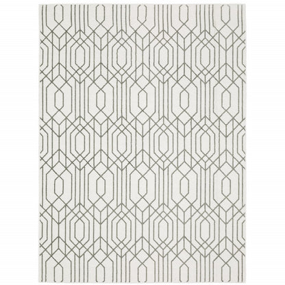 5' X 8' White And Grey Geometric Power Loom Stain Resistant Area Rug