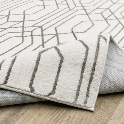5' X 8' White And Grey Geometric Power Loom Stain Resistant Area Rug