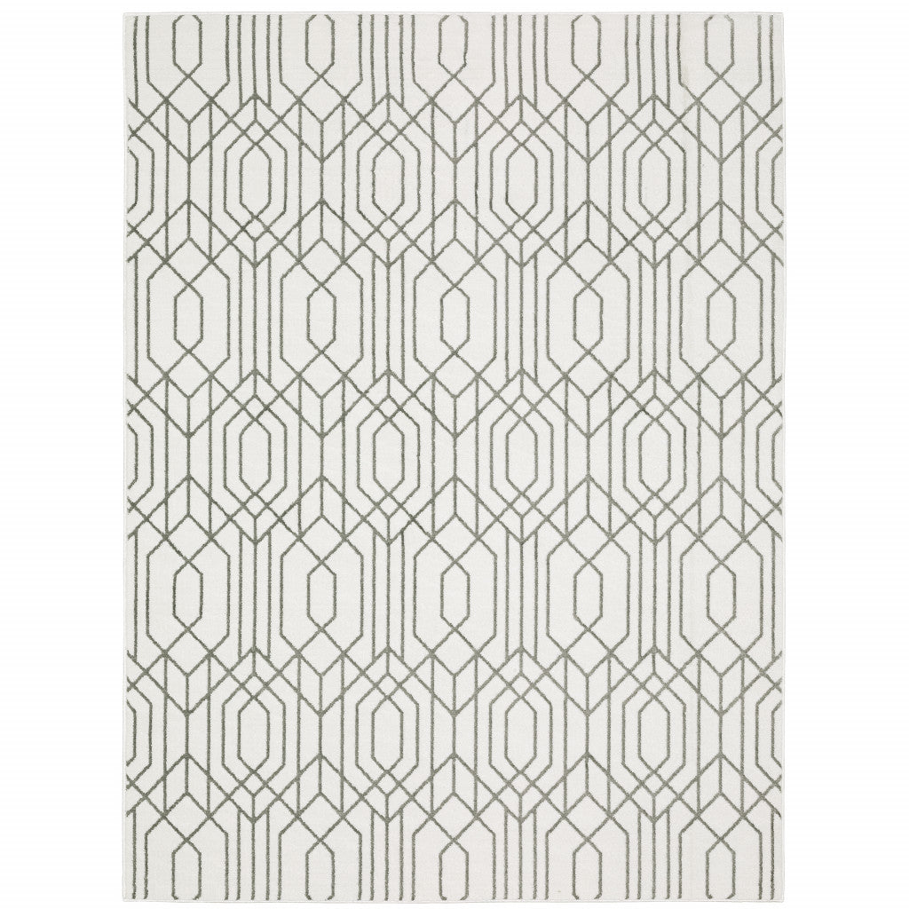 6' X 9' White And Grey Geometric Power Loom Stain Resistant Area Rug