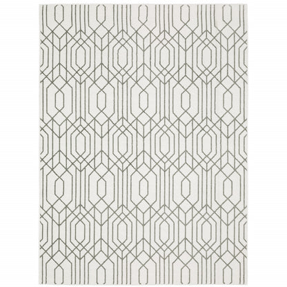 6' X 9' White And Grey Geometric Power Loom Stain Resistant Area Rug