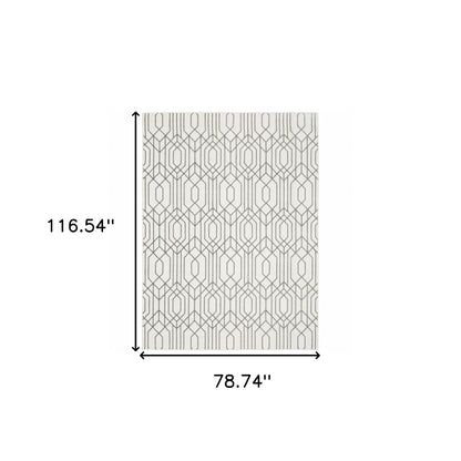 6' X 9' White And Grey Geometric Power Loom Stain Resistant Area Rug