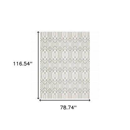 6' X 9' White And Grey Geometric Power Loom Stain Resistant Area Rug