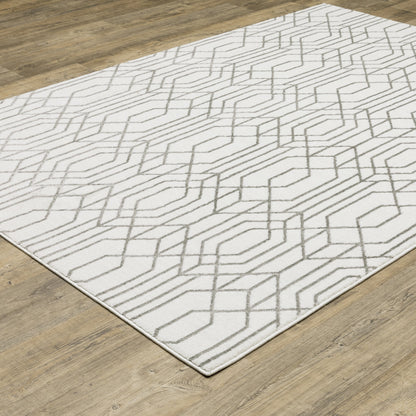 6' X 9' White And Grey Geometric Power Loom Stain Resistant Area Rug